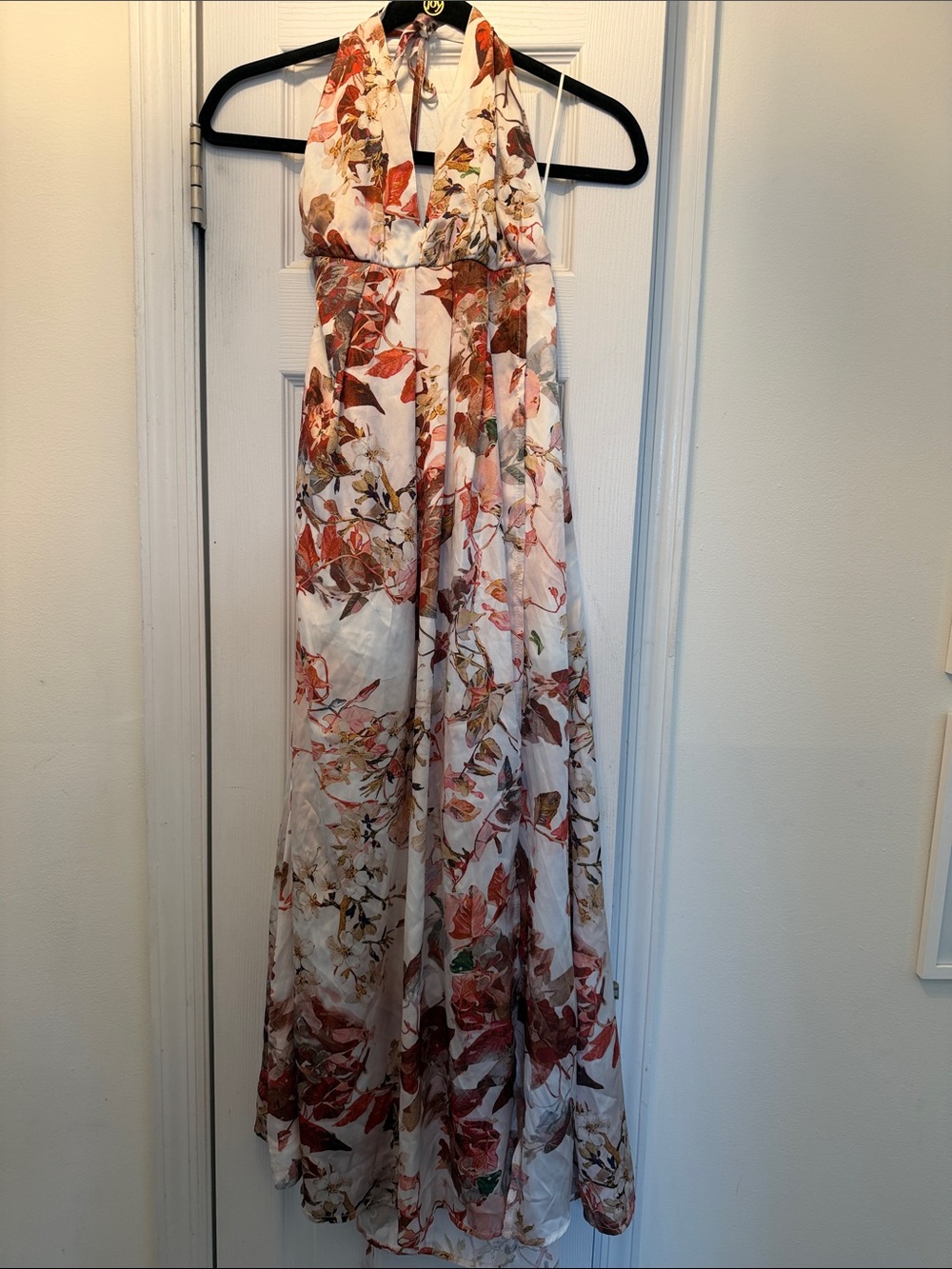 Hello Molly Floral Halter Maxi Dress in Cream and Rust Tones